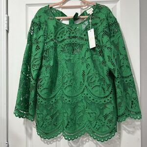 Lilly Pulitzer Oaklynn Green Palm Trees Eyelet Long Sleeve Blouse Size 16 NWT!
